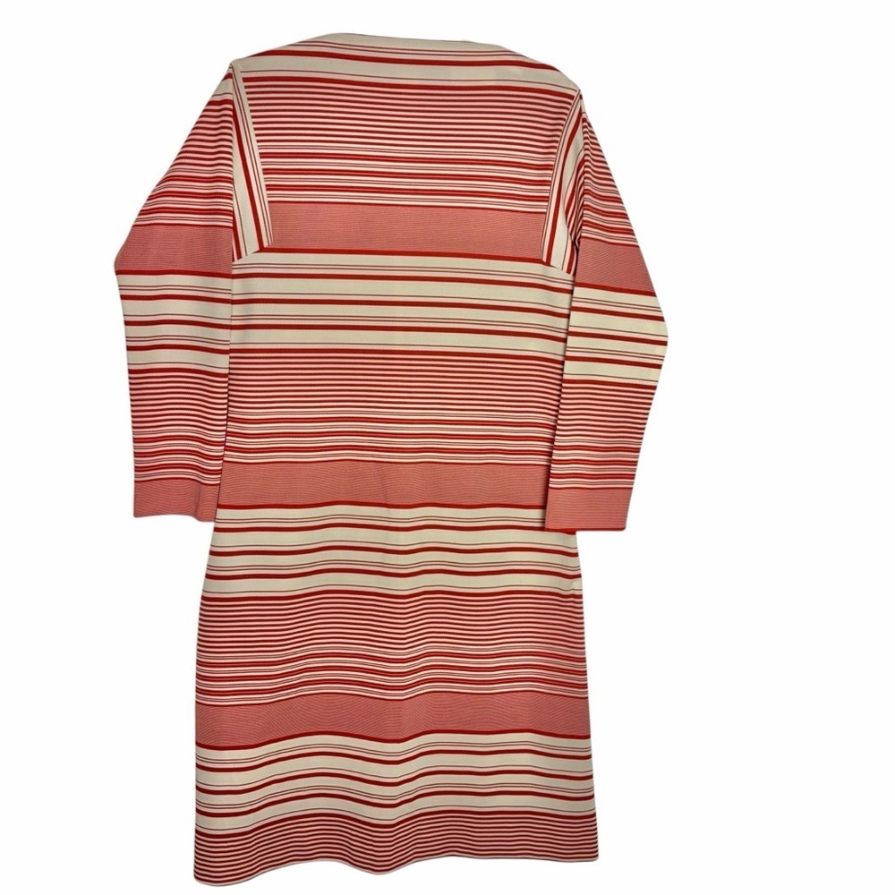 Vtg Joan Curtis Knit Dress Boatneck Red Ivory Stripe Drop Sleeve Zip A-line M/L